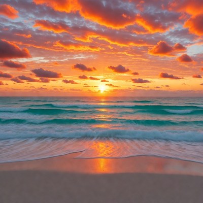 Vibrant Sunset over Ocean Beach