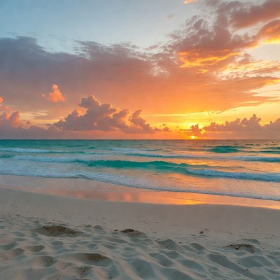 Sunset over turquoise beach