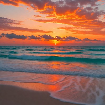 Vibrant Sunset over Ocean Beach