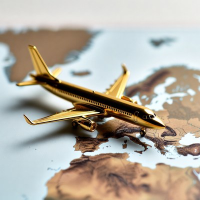 Golden Airplane Model on World Map
