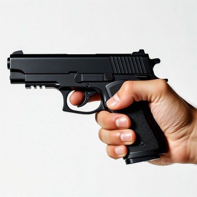 Hand holding black pistol