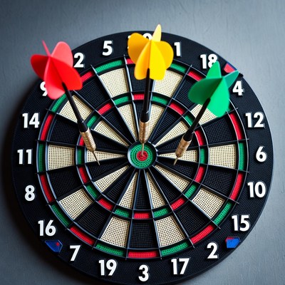 Dartboard with Red Yellow Green Darts