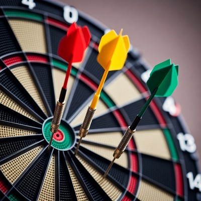 Colorful darts on dartboard