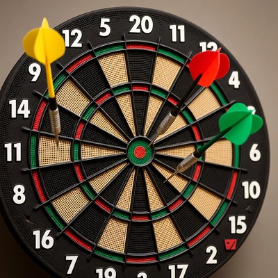 Dartboard with colorful darts