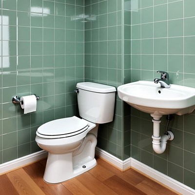 Green Tiled Bathroom with Toilet and Sink