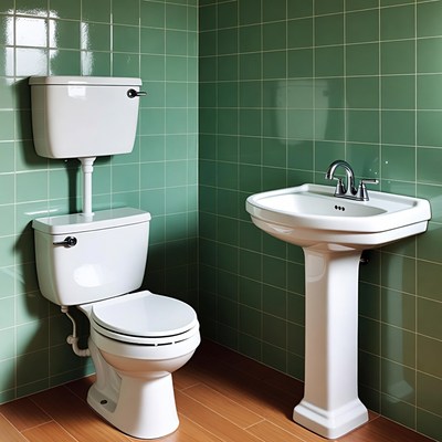 Green Tiled Bathroom with Toilet Sink