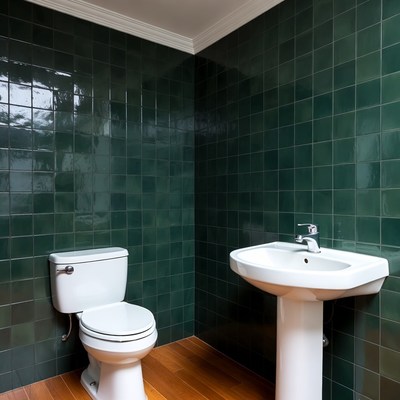 Green Tiled Bathroom with Toilet Sink