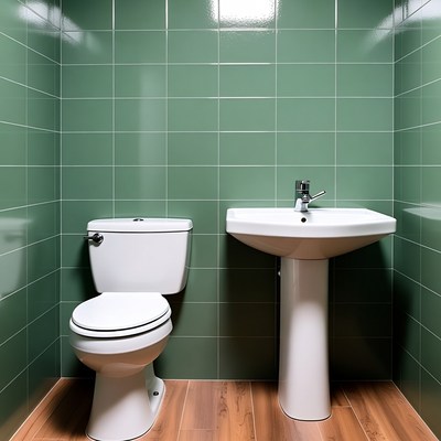 Green Tiled Bathroom with Toilet Sink