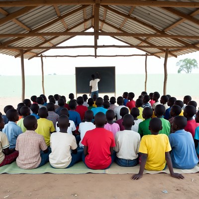 African teacher teaching class outdoors