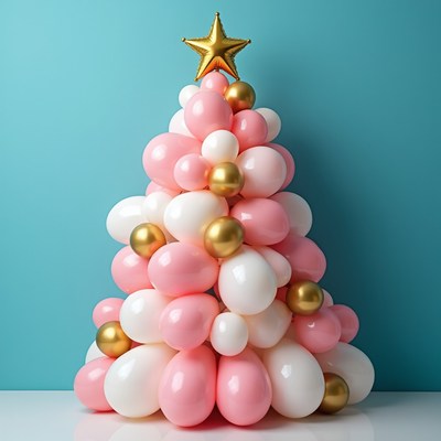 Pink White Gold Balloon Christmas Tree