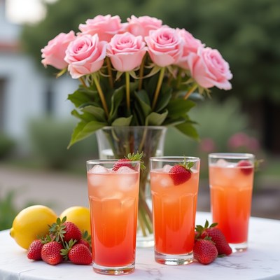 Pink Roses and Strawberry Lemonade Glasses
