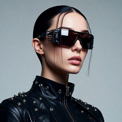 Woman in futuristic black sunglasses