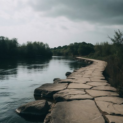 Stone Path Over Calm River