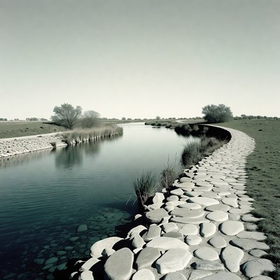 Curving stone path along river