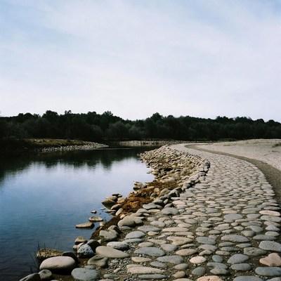 Cobblestone Path Along Riverbank