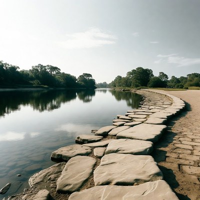 Stone Path Along Calm River