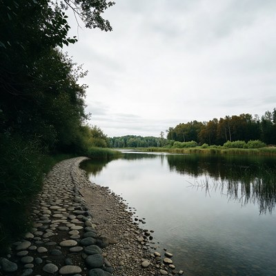 Stone Path Along Calm River