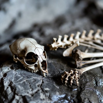 Cat Skeleton on Rocky Surface