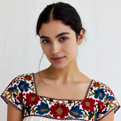 Latina woman in embroidered blouse