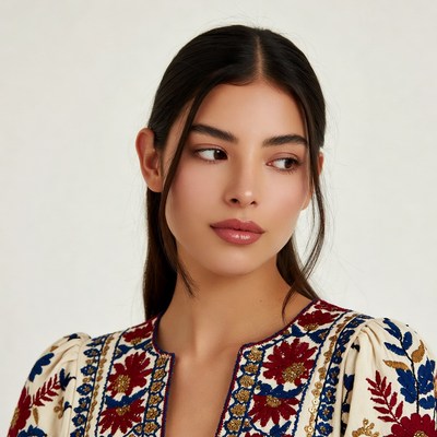 Woman in embroidered blouse portrait