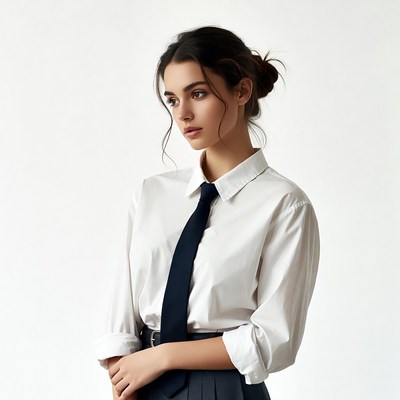 Woman in white shirt and black tie