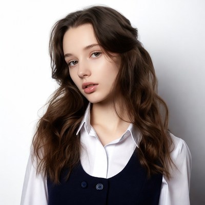 Young woman in white shirt navy vest