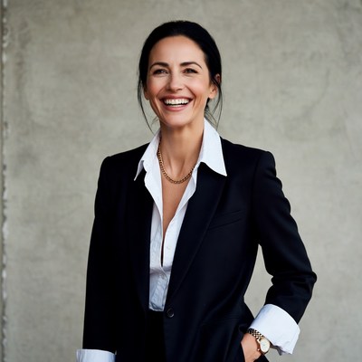 Smiling woman in black suit