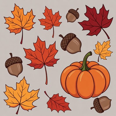 Autumn Leaves Acorns Pumpkin Clipart