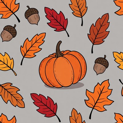 Autumn Pumpkin with Leaves and Acorns