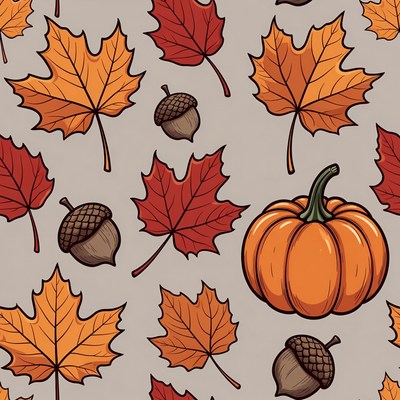 Autumn Leaves Acorns Pumpkin Pattern