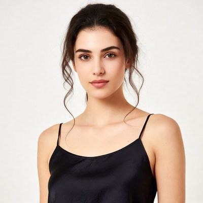 Beautiful woman in black slip dress