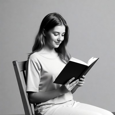 Woman reading book on chair