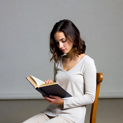 Woman reading book on chair