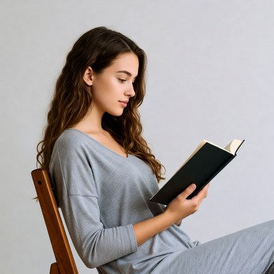 Woman reading book on chair