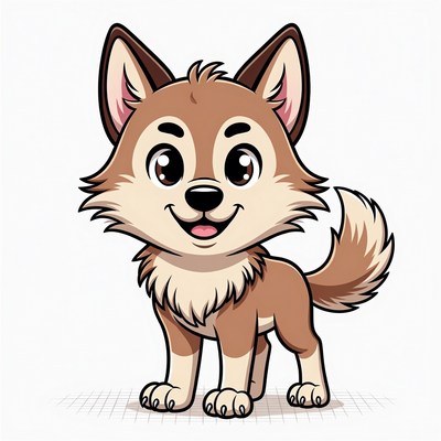 Cute Cartoon Wolf Pup