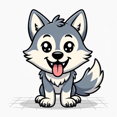 Cute cartoon wolf pup smiling