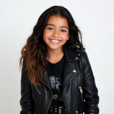 Smiling girl in leather jacket