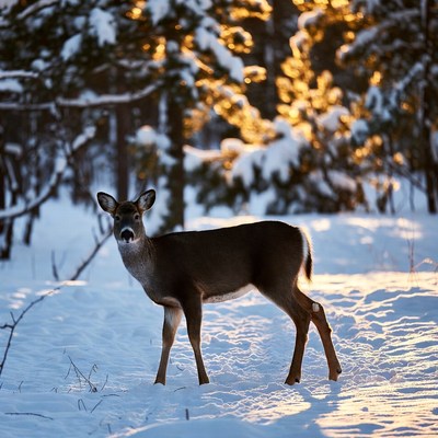 Doe standing in snowy forest
