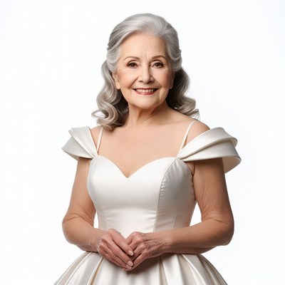 Elderly woman in white gown