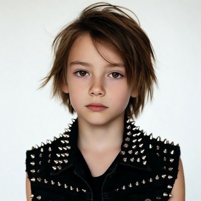 Boy in studded leather vest