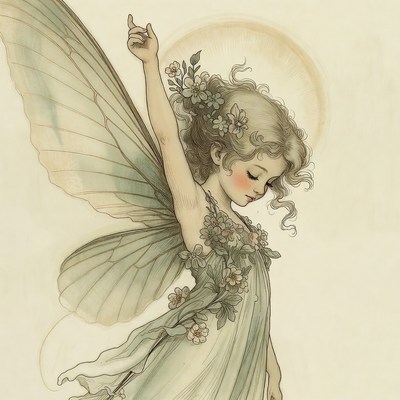 Fairy girl with wings and flowers