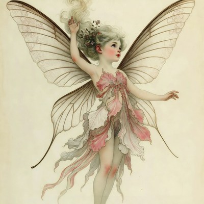 Fairy girl with wings and flowers