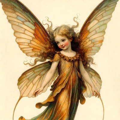 Blonde fairy girl with colorful wings