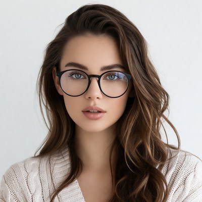 Woman with glasses and wavy brown hair