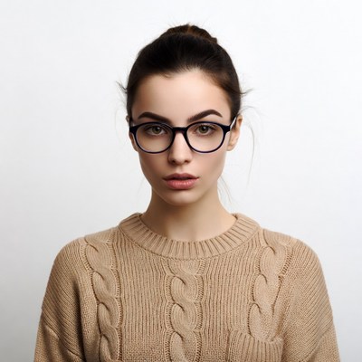 Woman in glasses wearing beige sweater