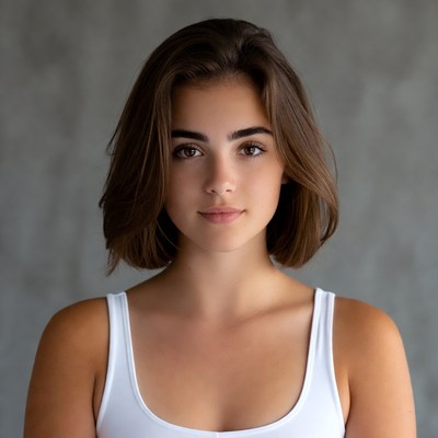 Young woman in white tank top