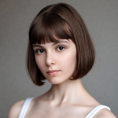 Young woman with brown bob haircut