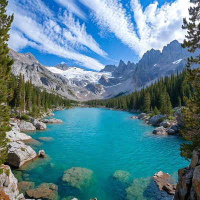 Turquoise Alpine Lake with Snowy Peaks