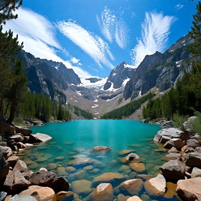 Turquoise Alpine Lake in Mountains