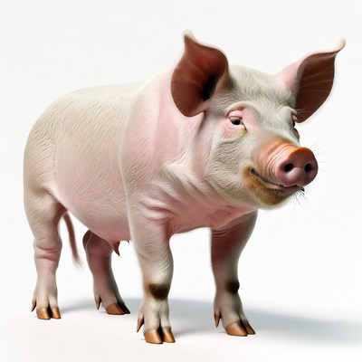 Pink pig standing isolated